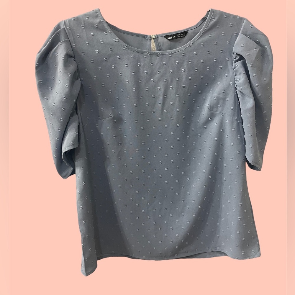 Shein Textured Solid Baby Blue Puff Sleeve Blouse- M size 6